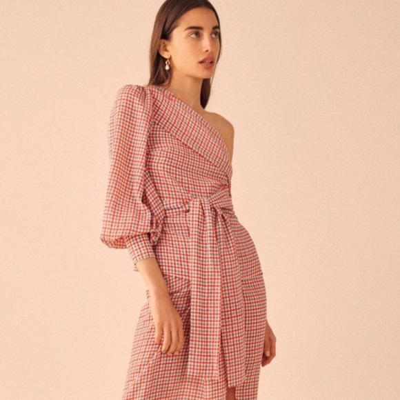 C/MEO Collective Tops - C/MEO COLLECTIVE Counting All Plaid One Shoulder Tie Front Top Medium